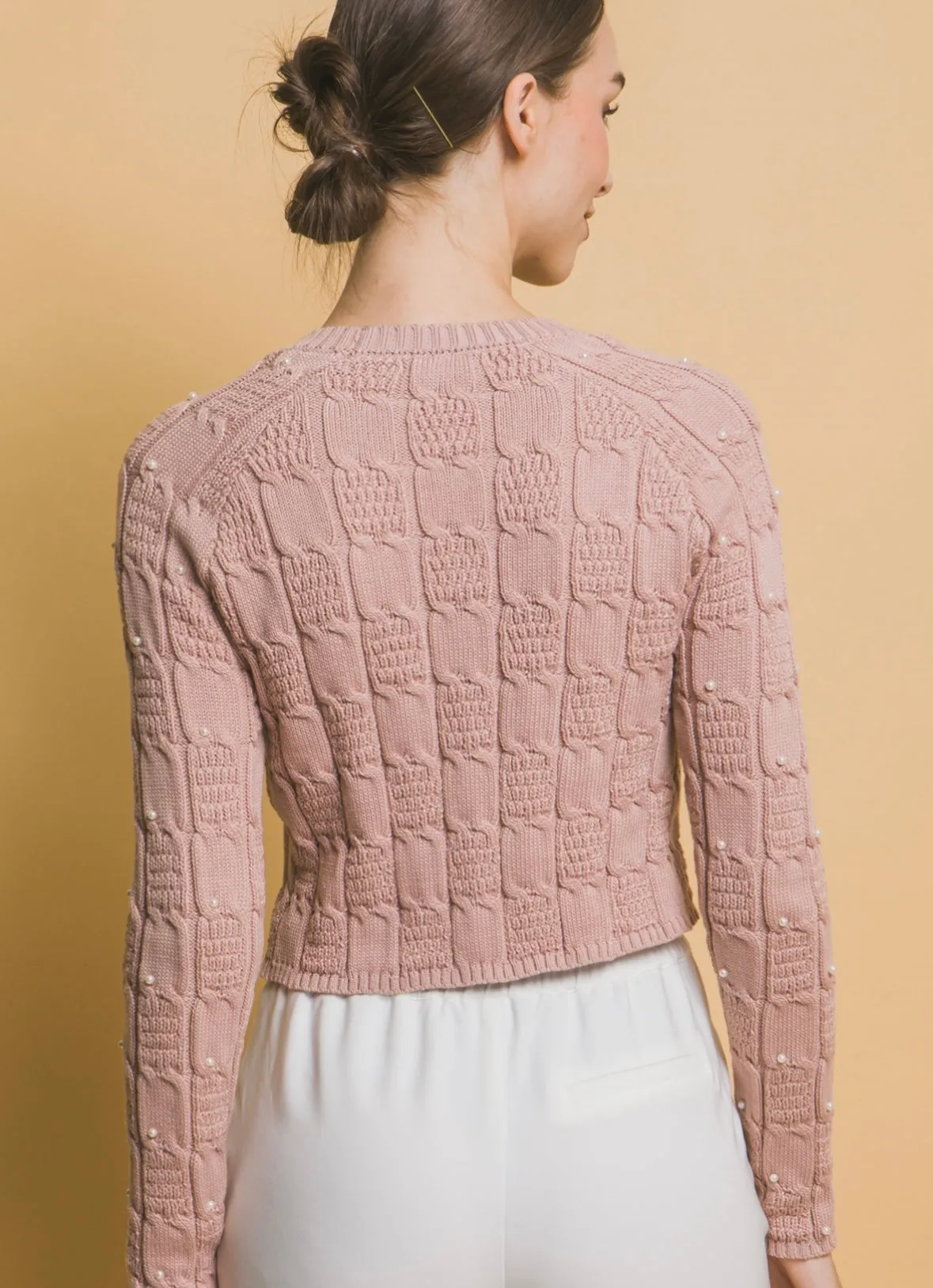 Blush Pearl Detail Crop Sweater