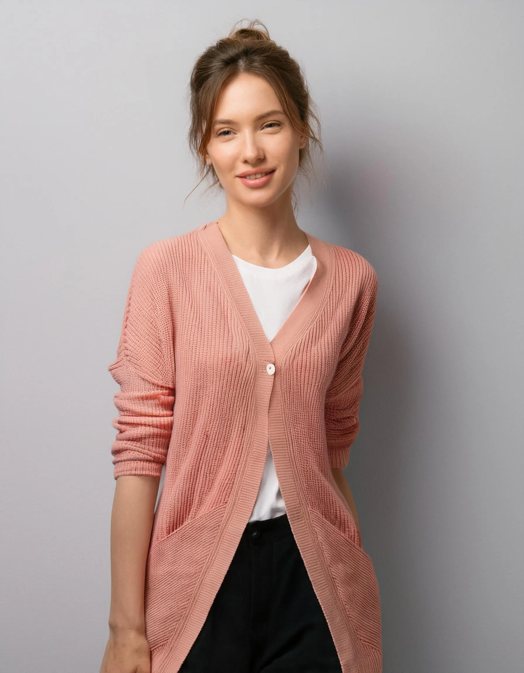 Blush Pink V-Neck Cardigan