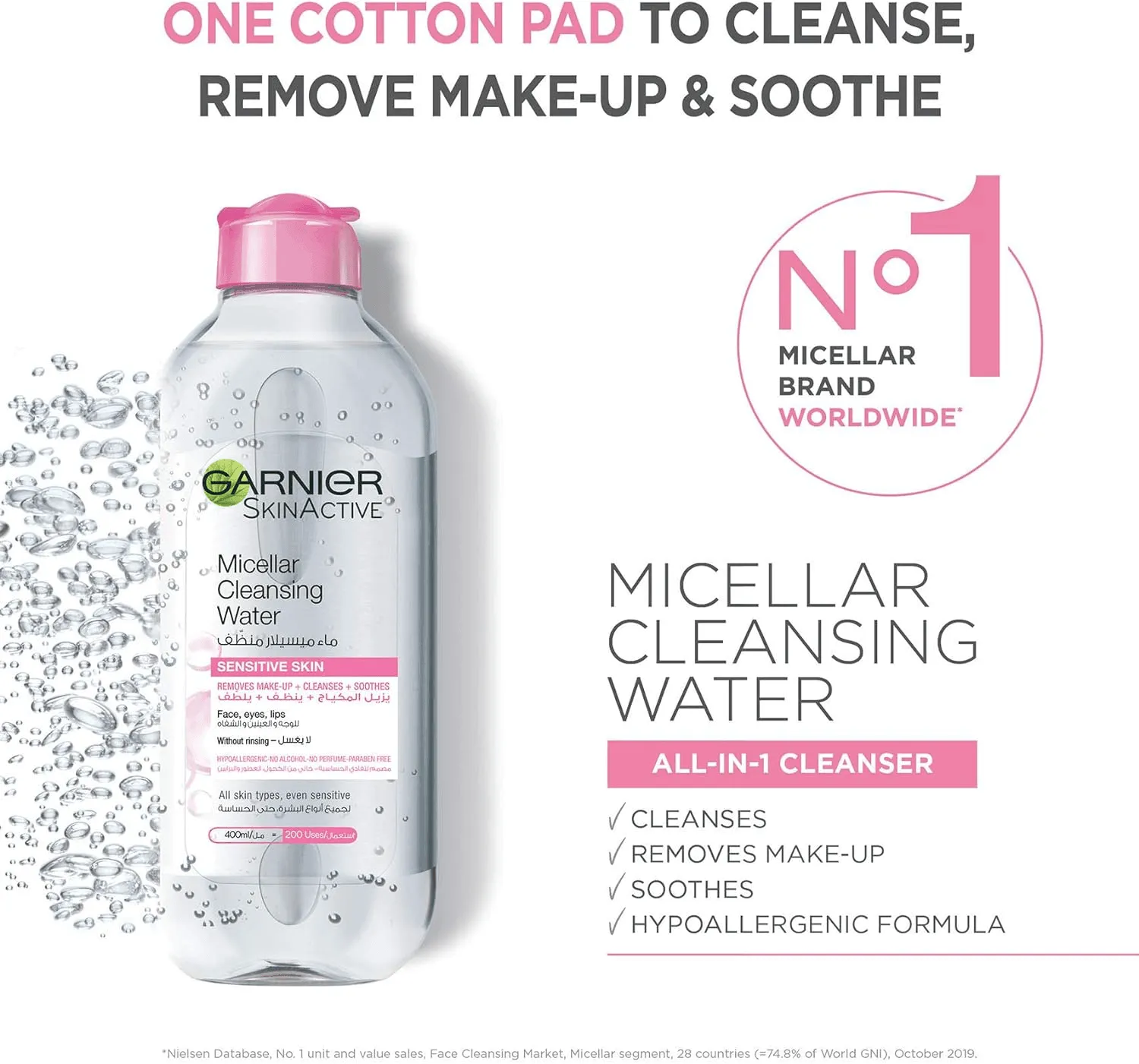 Garnier Skin Active Micellar Cleansing Water with Cotton Pad - 400ml Value Pack