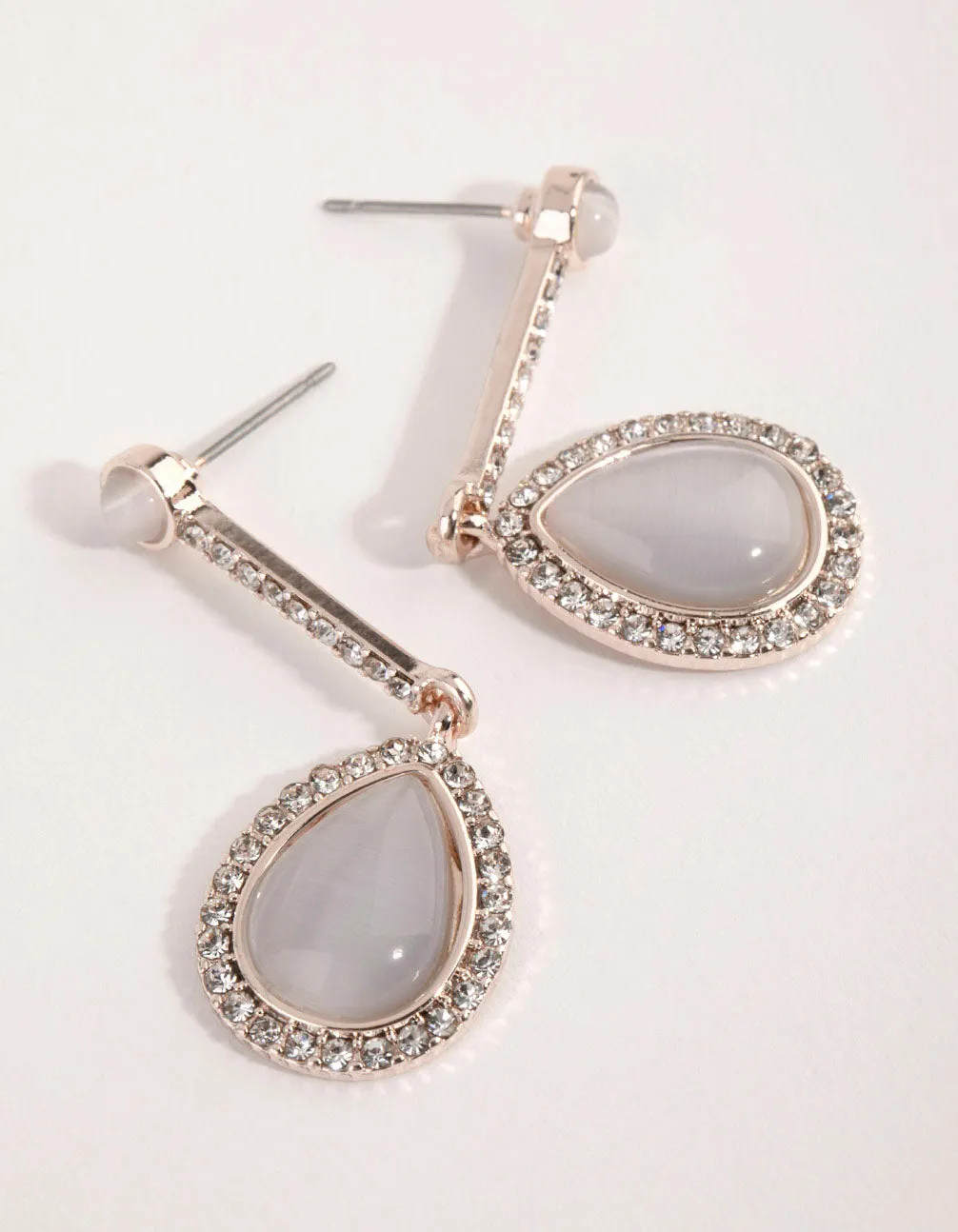 Rose Gold Cats Eye Teardrop Earrings