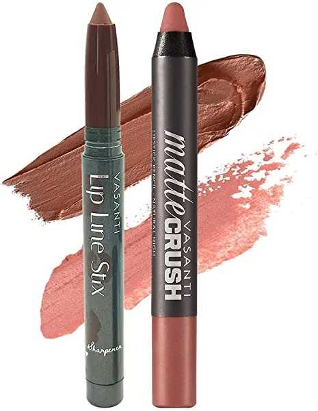 VASANTI Lip of the Day Kit (Staying Neutral) - Depth Definer   Natural High - Long-lasting, Blendable, Soft, Matte, Lip Liner Lipstick - Smooth, Velvety, Smudge-proof, Waterproof, Matte, Lipstick Pencil - Natural, Organic, Paraben-Free 2-pack Lip Kit